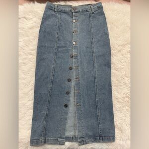 Denim Button-Front Midi Skirt